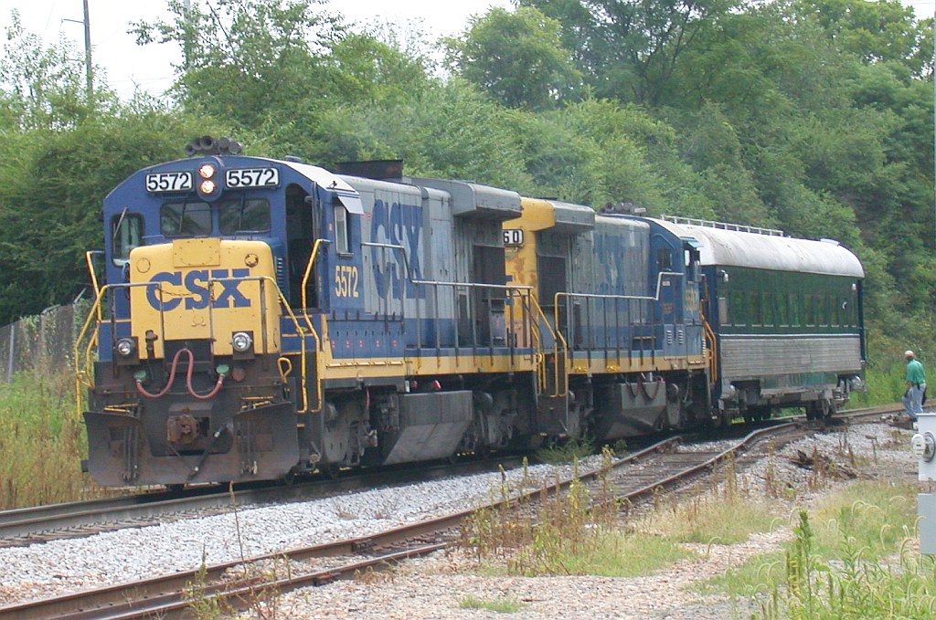 CSX local shoving a private car into its home track